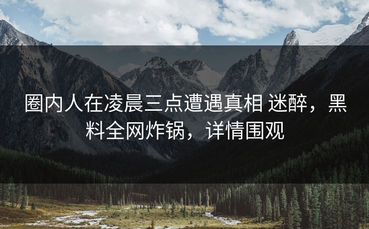 圈内人在凌晨三点遭遇真相 迷醉，黑料全网炸锅，详情围观
