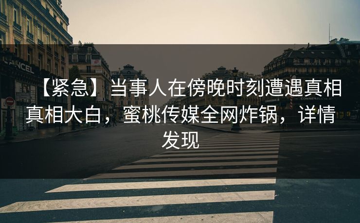 【紧急】当事人在傍晚时刻遭遇真相真相大白，蜜桃传媒全网炸锅，详情发现